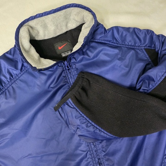 Vintage 90s Nike Mens Medium Blue Black Full Zip Fleece Lined Jacket Black Label - Picture 1 of 12